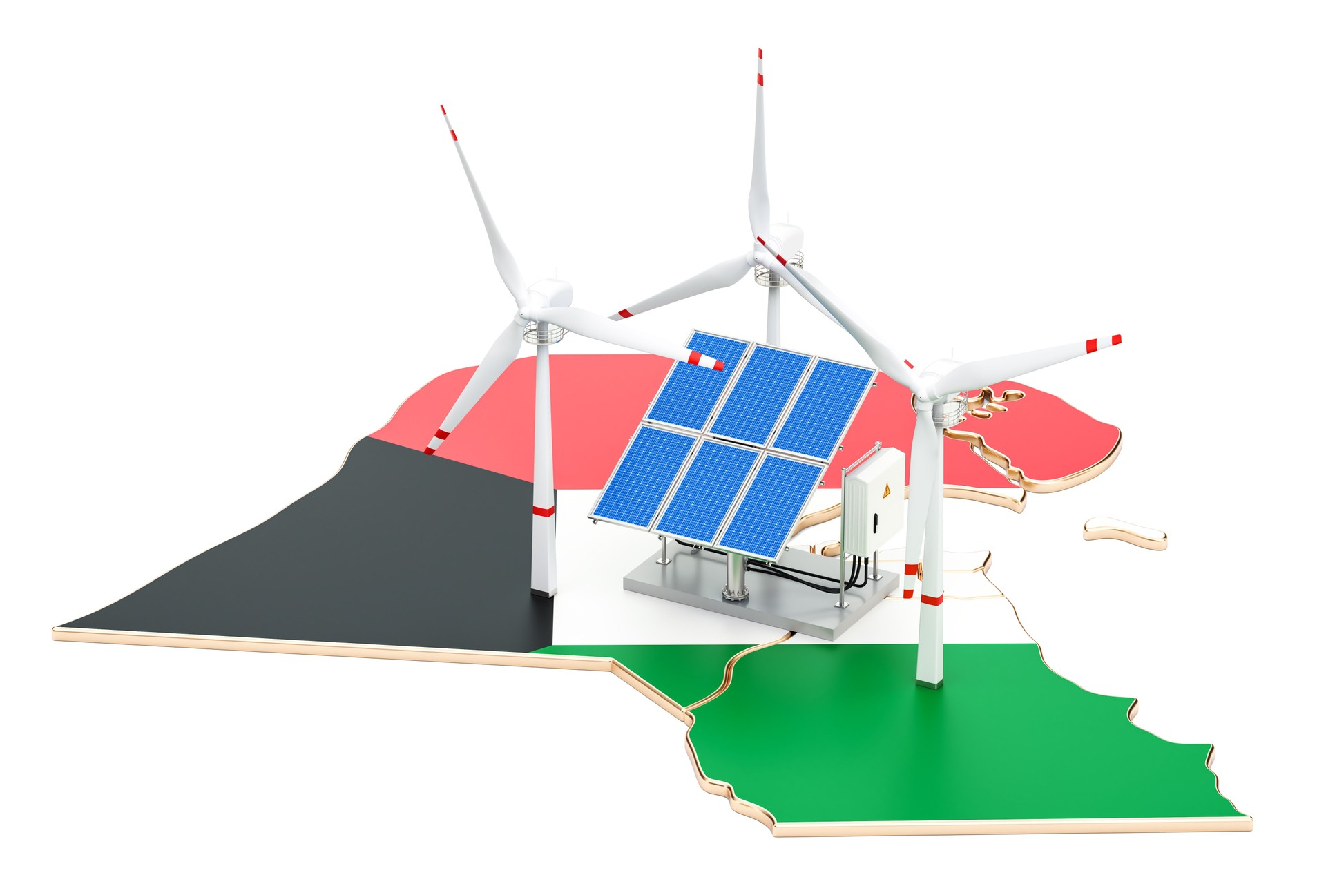 Renewable energy and sustainable development in Kuwait, concept. 3D rendering isolated on white background